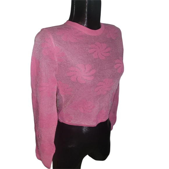 Zara Pink Semi Sheer Floral Sweater M - Picture 4 of 8